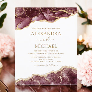 Budget Agate Burgundy Gold Wedding Invitation