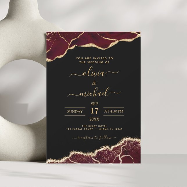 Budget Agate Burgundy Gold Wedding Invitation (Creator Uploaded)