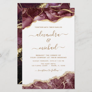 Budget Agate Burgundy Gold Wedding Invitation