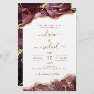 Budget Agate Burgundy Gold Wedding Invitation Flye