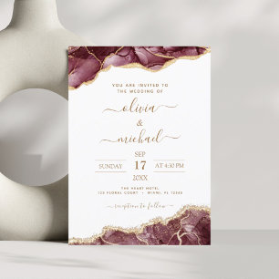 Budget Agate Burgundy Gold Wedding Invitation Flye Flyer