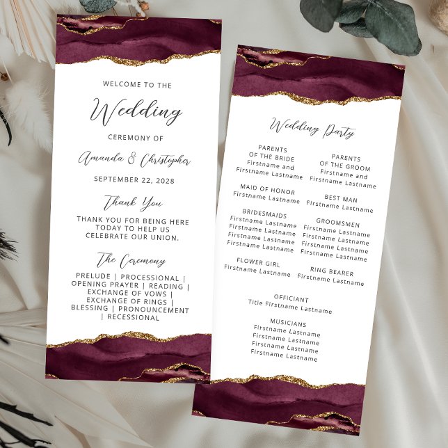 Budget Agate Burgundy Gold Wedding Program (Creator Uploaded)