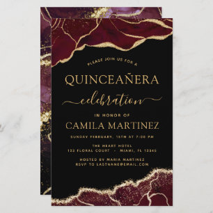 Budget Agate Burgundy Quinceañera Gold 15th