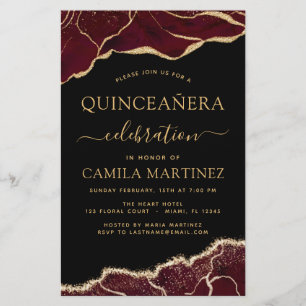 Budget Agate Burgundy Quinceañera Gold 15th