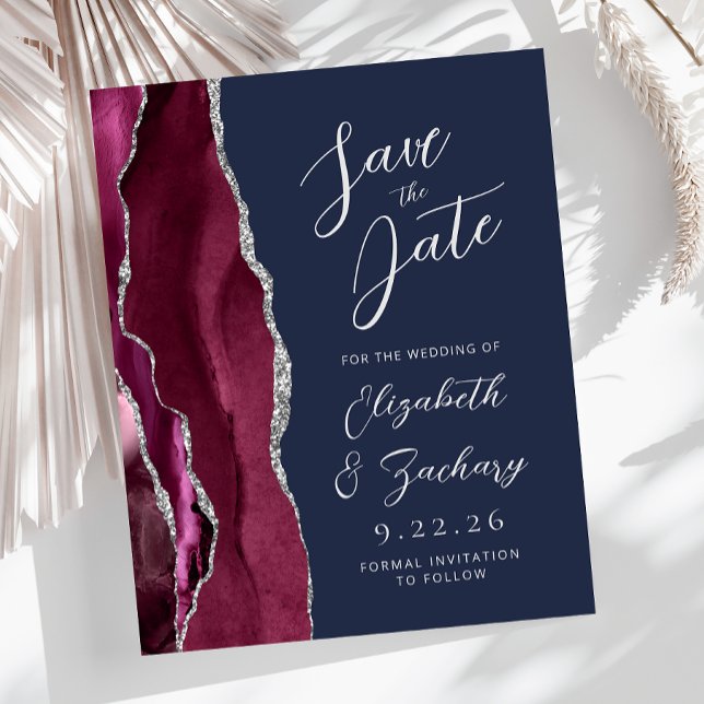 Budget Agate Burgundy Silver Navy Save the Date (Creator Uploaded)