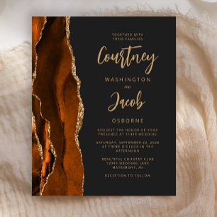 Budget Agate Burnt Orange Black Wedding Invite