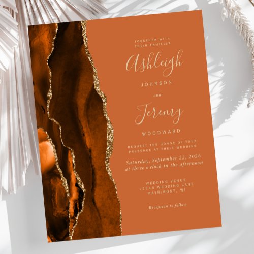 Budget Agate Burnt Orange Brown Wedding Invitation