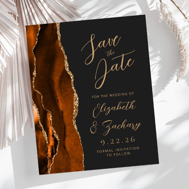 Budget Agate Burnt Orange Gold Dark Save the Date (Creator Uploaded)