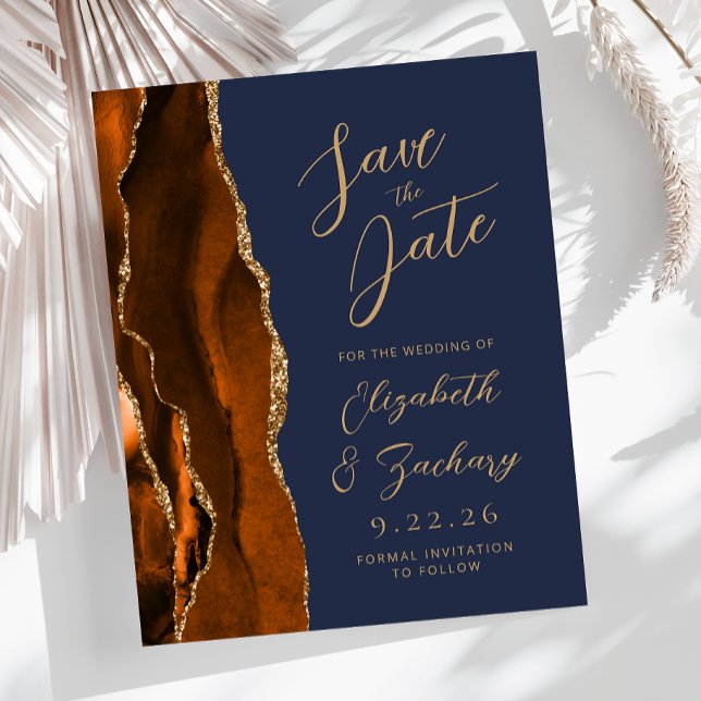 Budget Agate Burnt Orange Gold Navy Save the Date (Creator Uploaded)