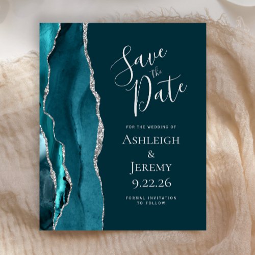 Budget Agate Dark Teal Silver Save the Date