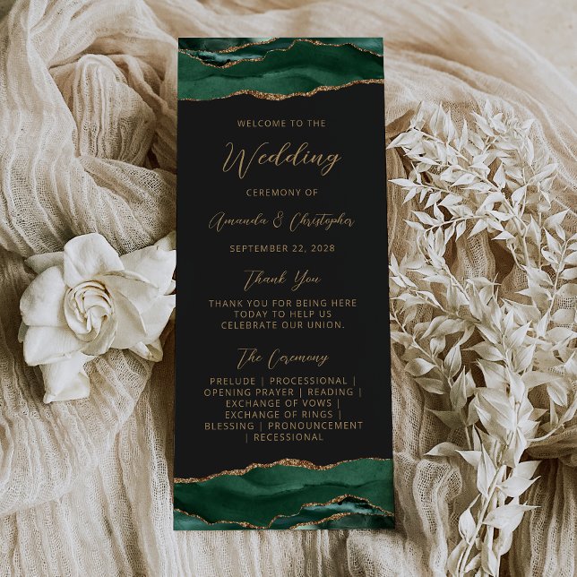 Budget Agate Emerald Green Dark Wedding Program (Creator Uploaded)