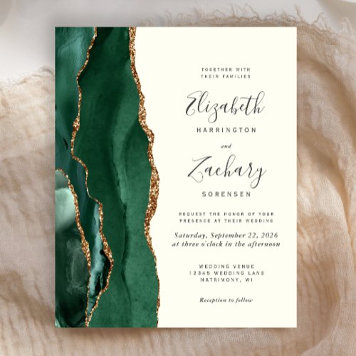 Budget Agate Emerald Green Ivory Wedding Invite