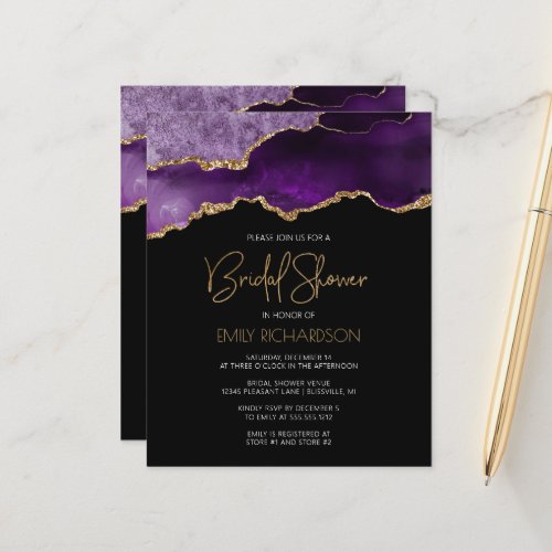 Budget Agate Geode Purple Bridal Shower Invitation