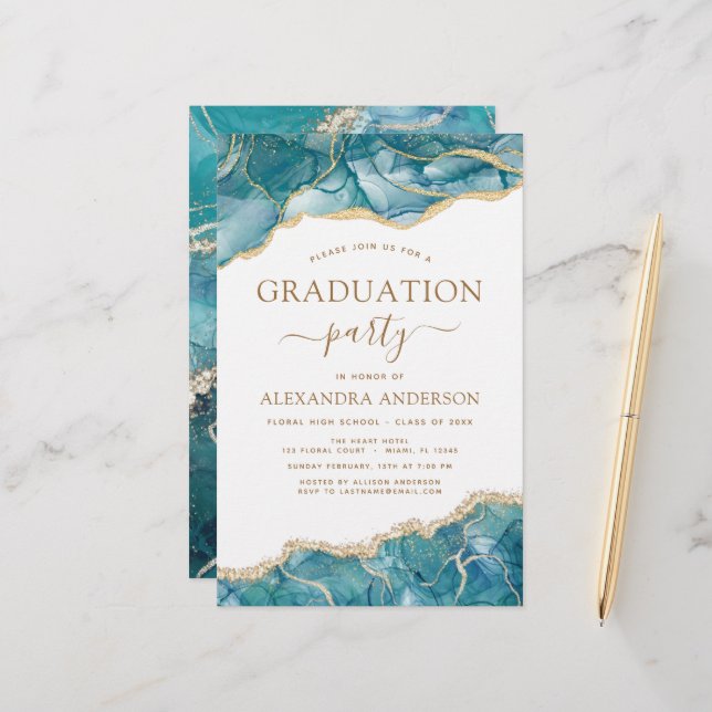 Budget Agate Graduation 2022 Teal Gold Blue (Front/Back In Situ)