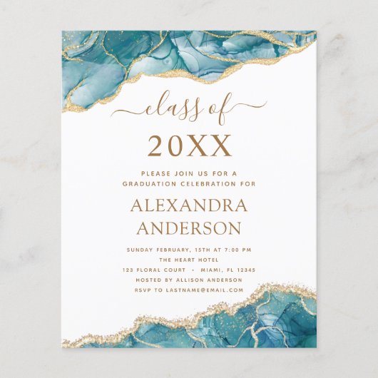 Budget Agate Graduation 2022 Teal Gold Blue (Front)