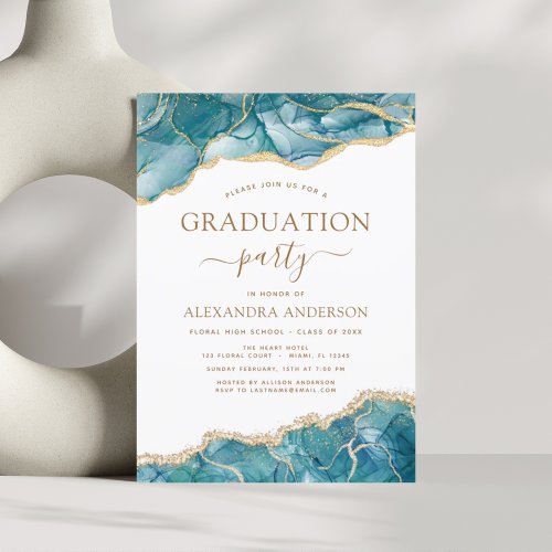 Budget Agate Graduation 2023 Teal Gold Invitation