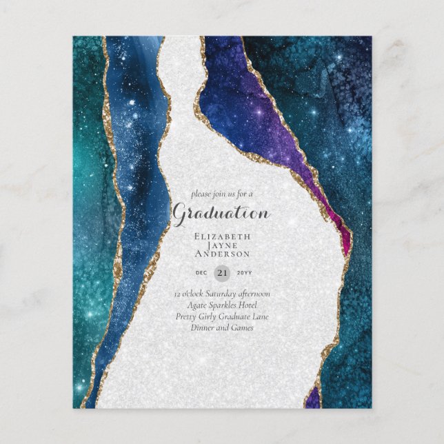 BUDGET Agate GRADUATION Party Invites Glitter Glam Flyer (Front)
