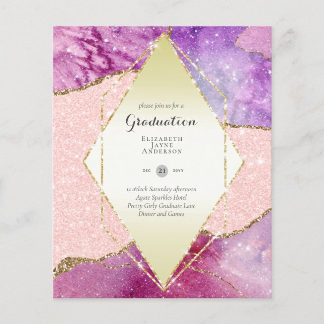 BUDGET Agate GRADUATION Party Invites Glitter Glam Flyer (Front)