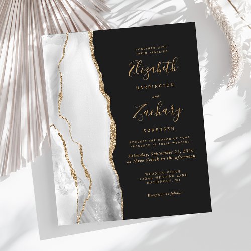 Budget Agate Gray Gold Dark Wedding Invitation