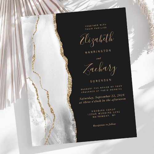 Budget Agate Gray Gold Dark Wedding Invitation