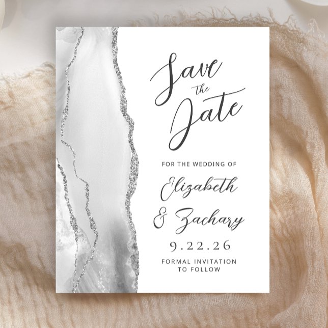 Budget Agate Gray Silver Script Save the Date (Creator Uploaded)