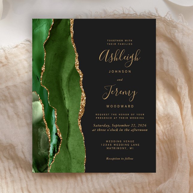 Budget Agate Hunter Green Gold Dark Wedding Invite (Creator Uploaded)