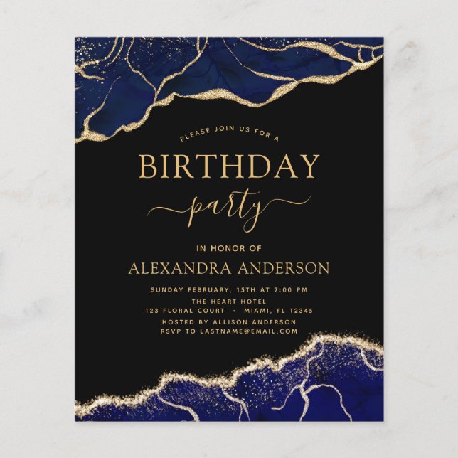Budget Agate Navy Blue Birthday Party Any Age Flyer (Front)