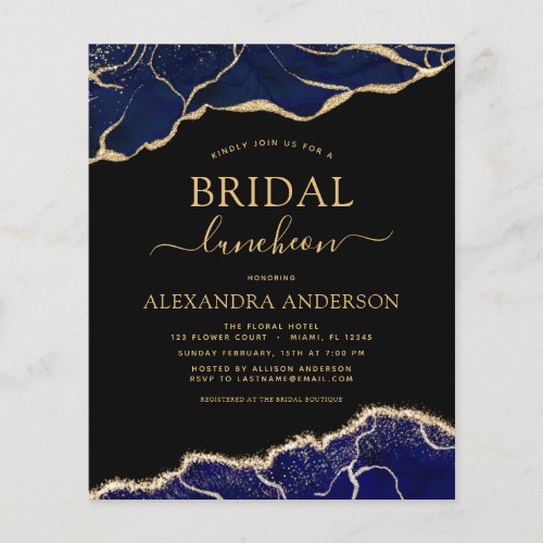 Budget Agate Navy Blue Bridal Shower Luncheon Flyer