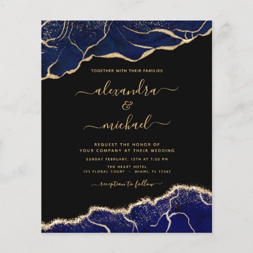 Budget Agate Navy Blue Gold Blue Wedding Flyer