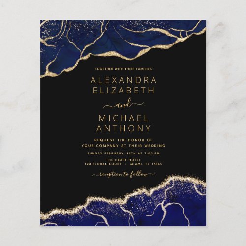 Budget Agate Navy Blue Gold Blue Wedding Flyer