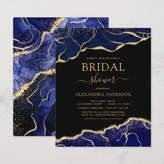 Budget Agate Navy Blue Gold Bridal Shower (Front/Back)