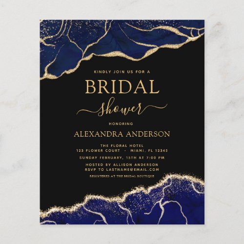 Budget Agate Navy Blue Gold Bridal Shower Flyer