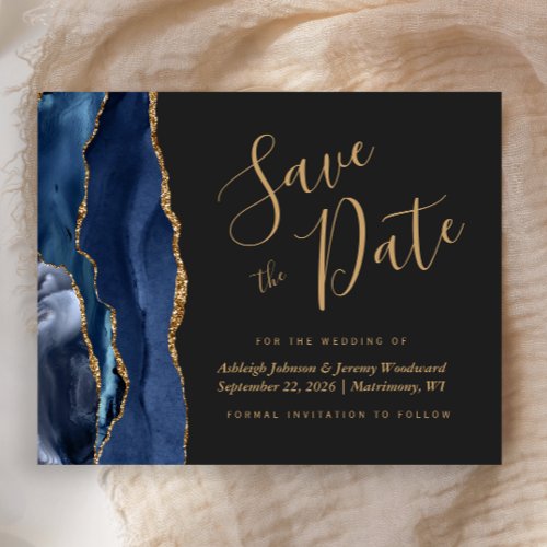 Budget Agate Navy Blue Gold Dark Save the Date