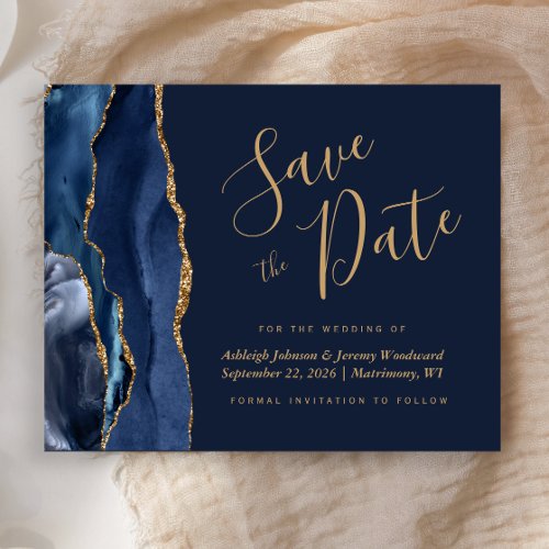 Budget Agate Navy Blue Gold Save the Date
