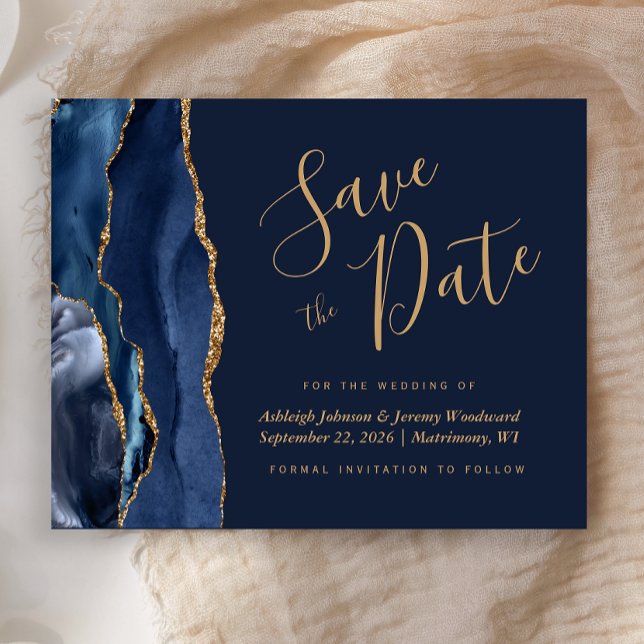 Budget Agate Navy Blue Gold Save the Date (Creator Uploaded)