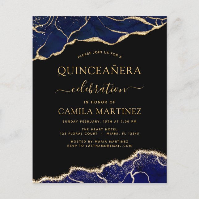 Budget Agate Navy Blue Quinceañera Gold (Front)