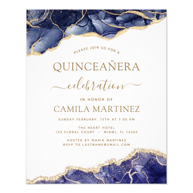 Budget Agate Navy Blue Quinceañera Gold Flyer (Front)