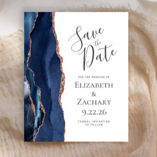 Budget Agate Navy Blue Rose Gold Save the Date