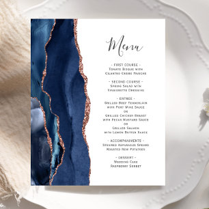 Budget Agate Navy Blue Rose Gold Wedding Menu