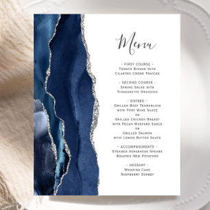 Budget Agate Navy Blue Silver Wedding Menu