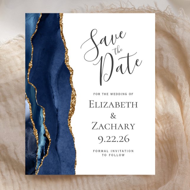 Budget Agate Navy Blue Wedding Save the Date (Creator Uploaded)