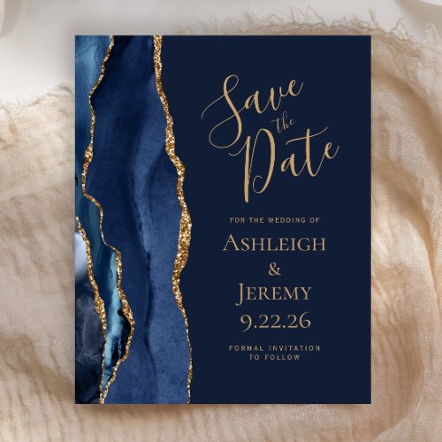 Budget Agate Navy Blue Wedding Save the Date