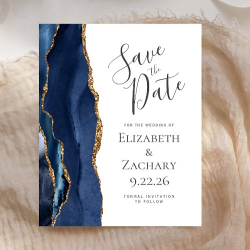 Budget Agate Navy Blue Wedding Save the Date