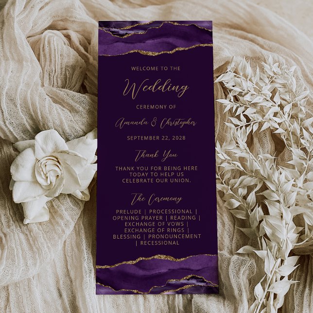Budget Agate Purple Gold Plum Wedding Program (Creator Uploaded)