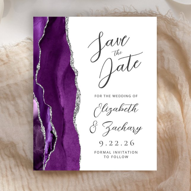 Budget Agate Purple Silver Script Save the Date (Creator Uploaded)
