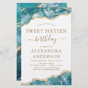 Budget Agate Sweet 16 Teal Gold Invitation