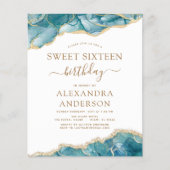 Budget Agate Sweet 16 Teal Gold Invitation (Front)