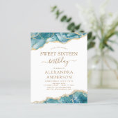 Budget Agate Sweet 16 Teal Gold Invitation (Standing Front)