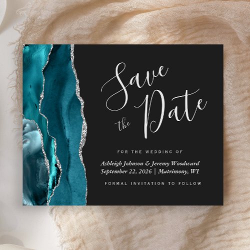 Budget Agate Teal Blue Silver Dark Save the Date