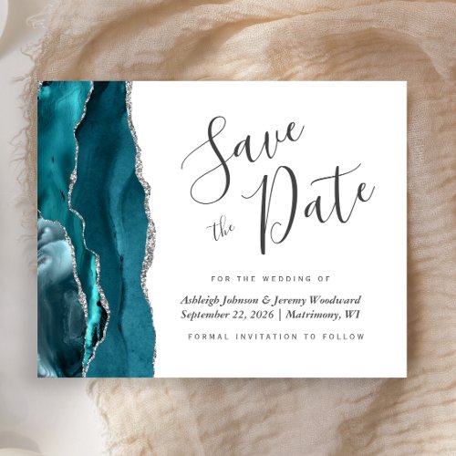 Budget Agate Teal Blue Silver Save the Date